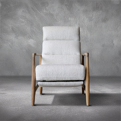 Magnolia Reclining Chair, a white boucle power recliner on a rubberwood frame