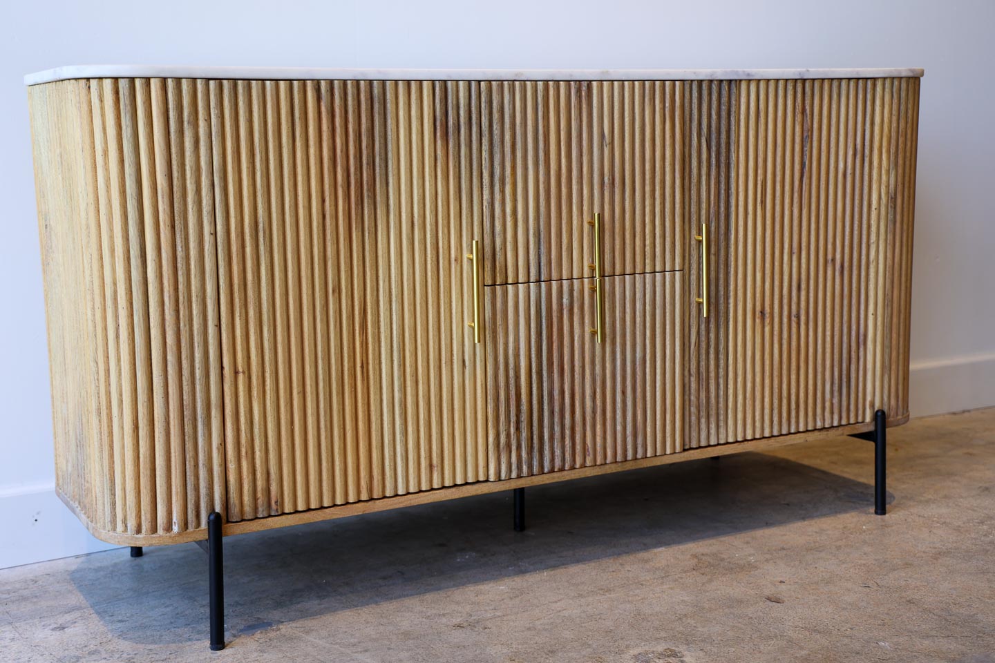 Veronica Marble and Reeded Wood Credenza