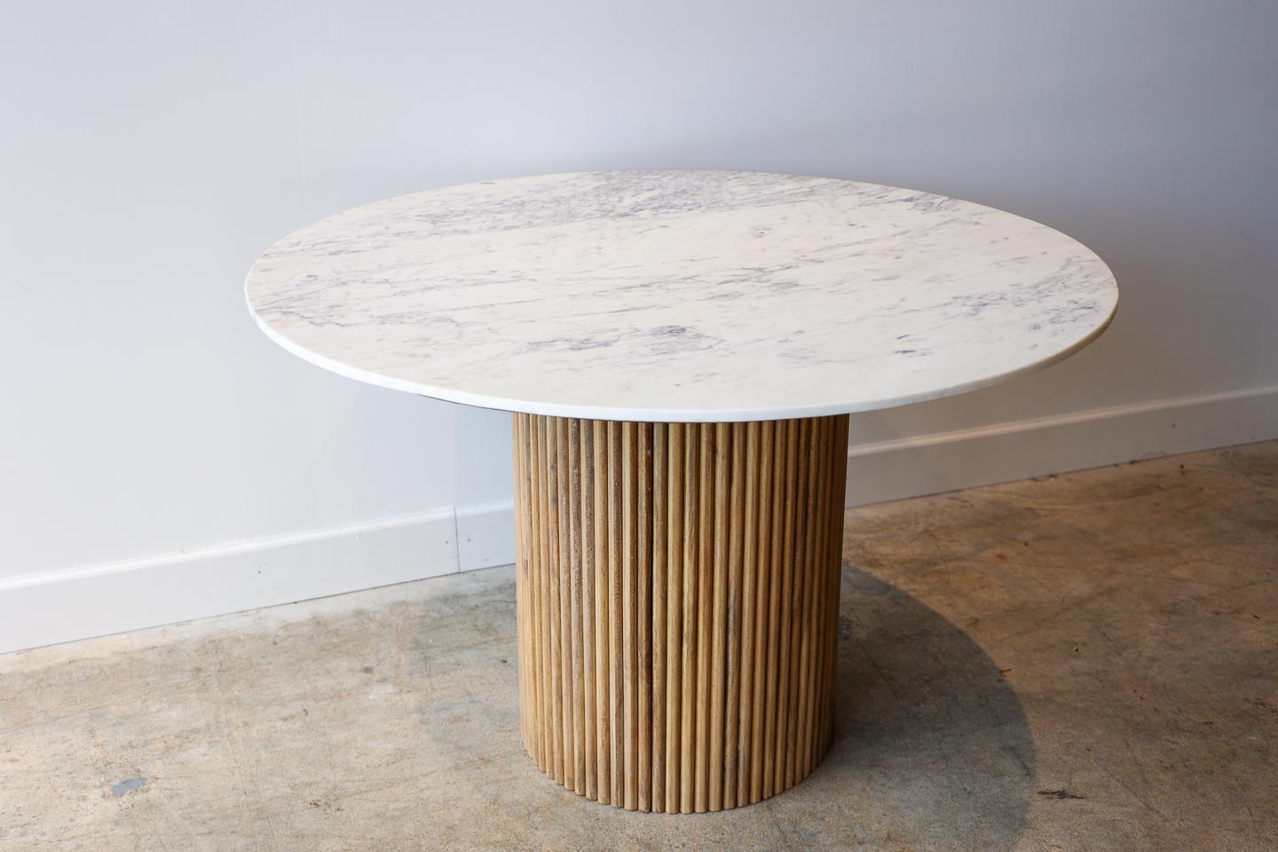 Veronica Marble and Reeded Wood Round Dining Table