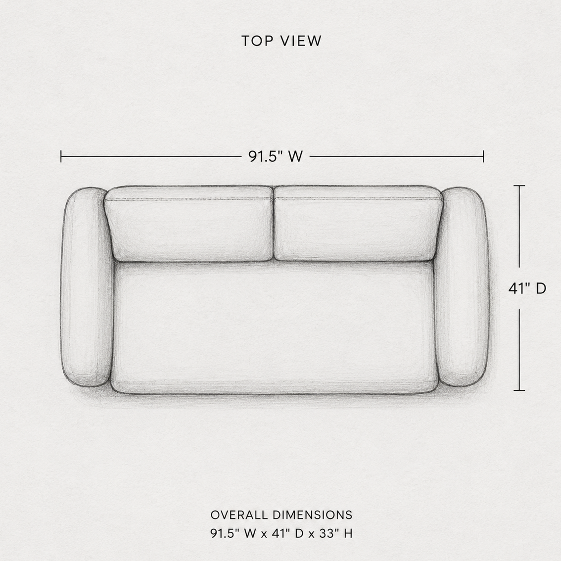 Top view diagram of a sofa with dimensions labeled