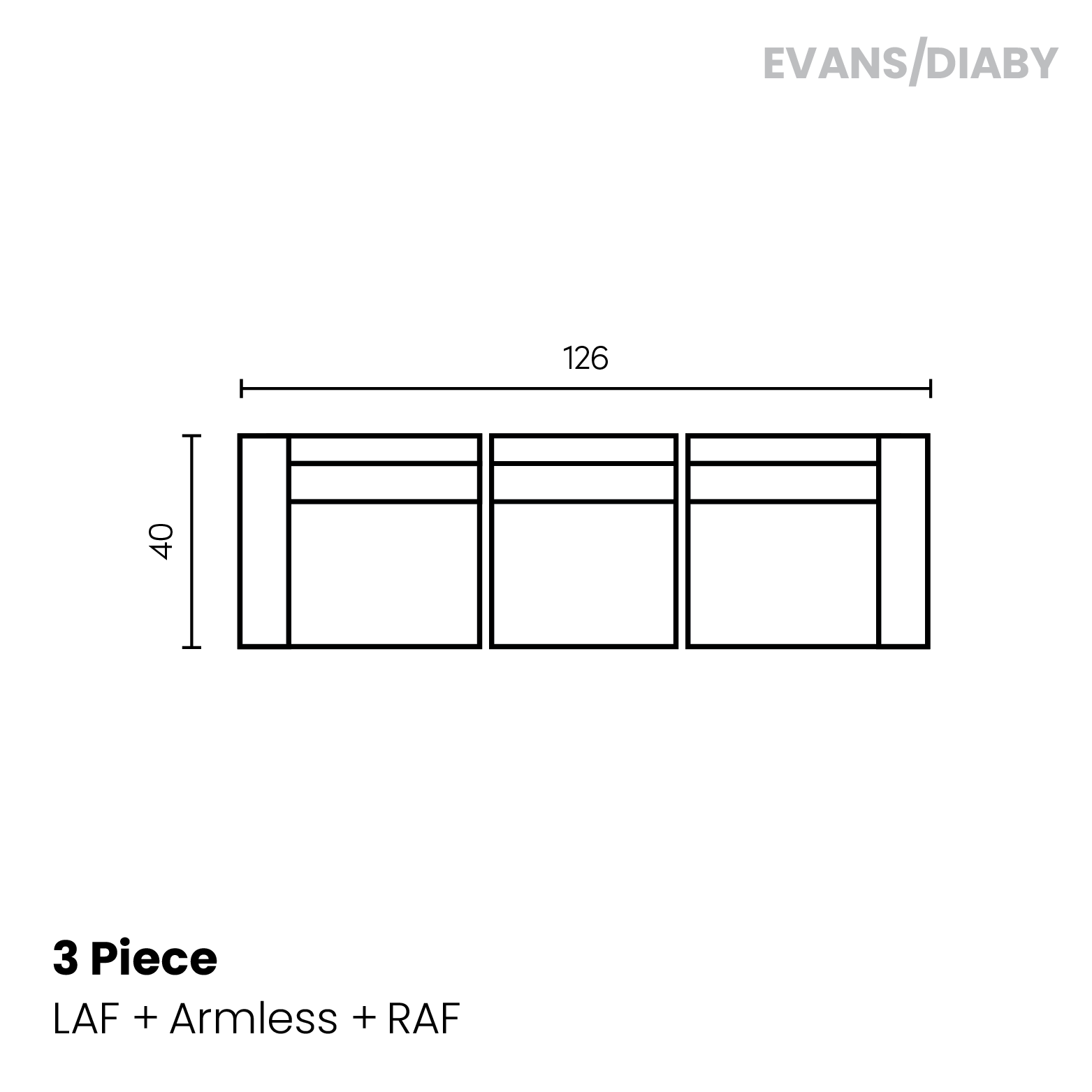 Evans 3 piece (LAF chair, armless chair, RAF chair)