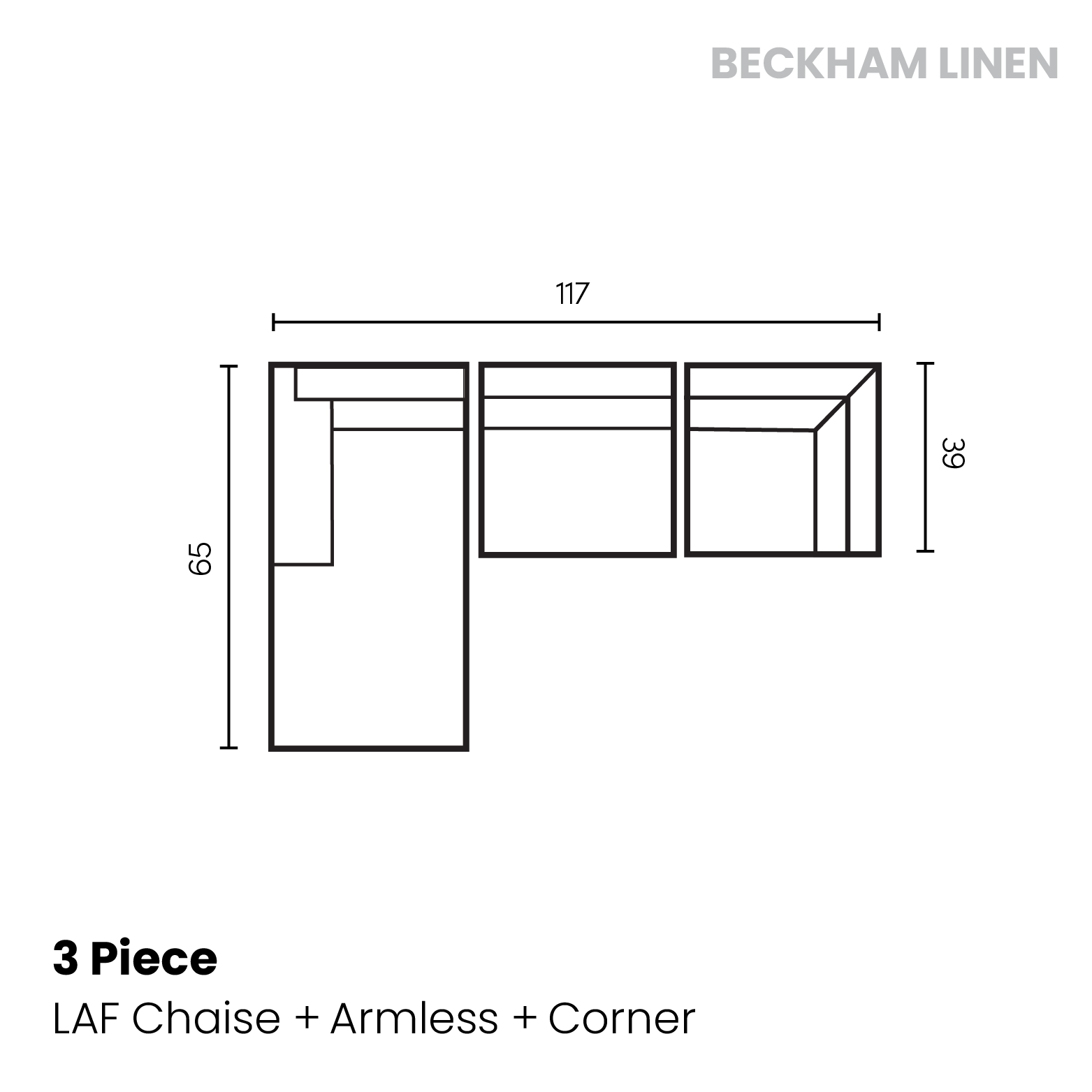 Beckham linen 3 piece (Laf Chaise, 1 armless, 1 corner)