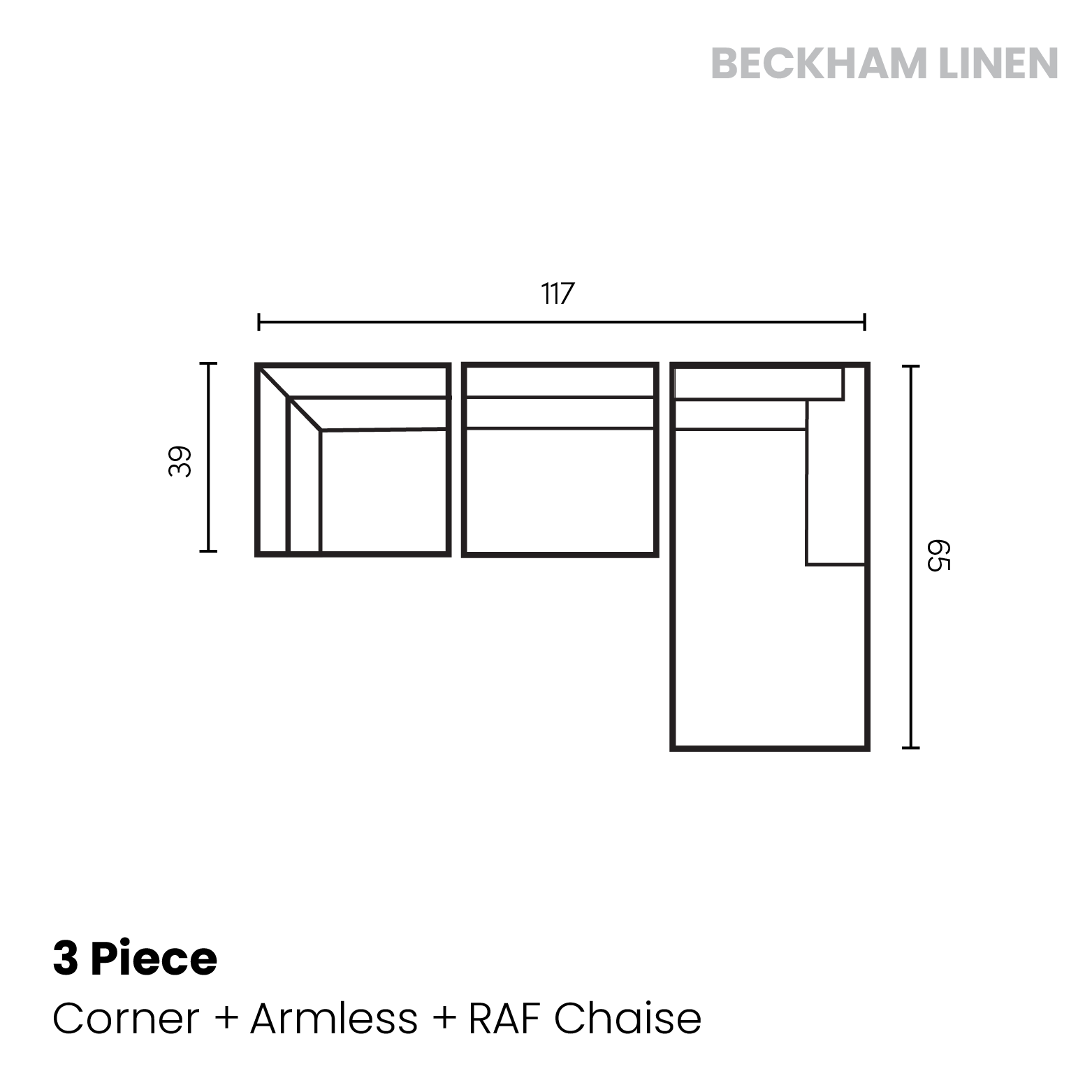 Beckham linen	3 piece (Corner, Armless Chair, RAF chaise)