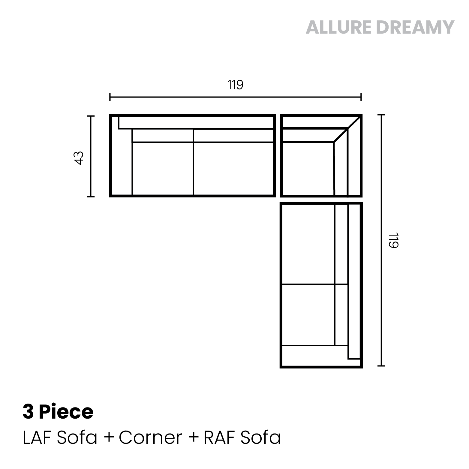 Allure Dreamy 3 piece (LAF sofa, corner, RAF sofa)