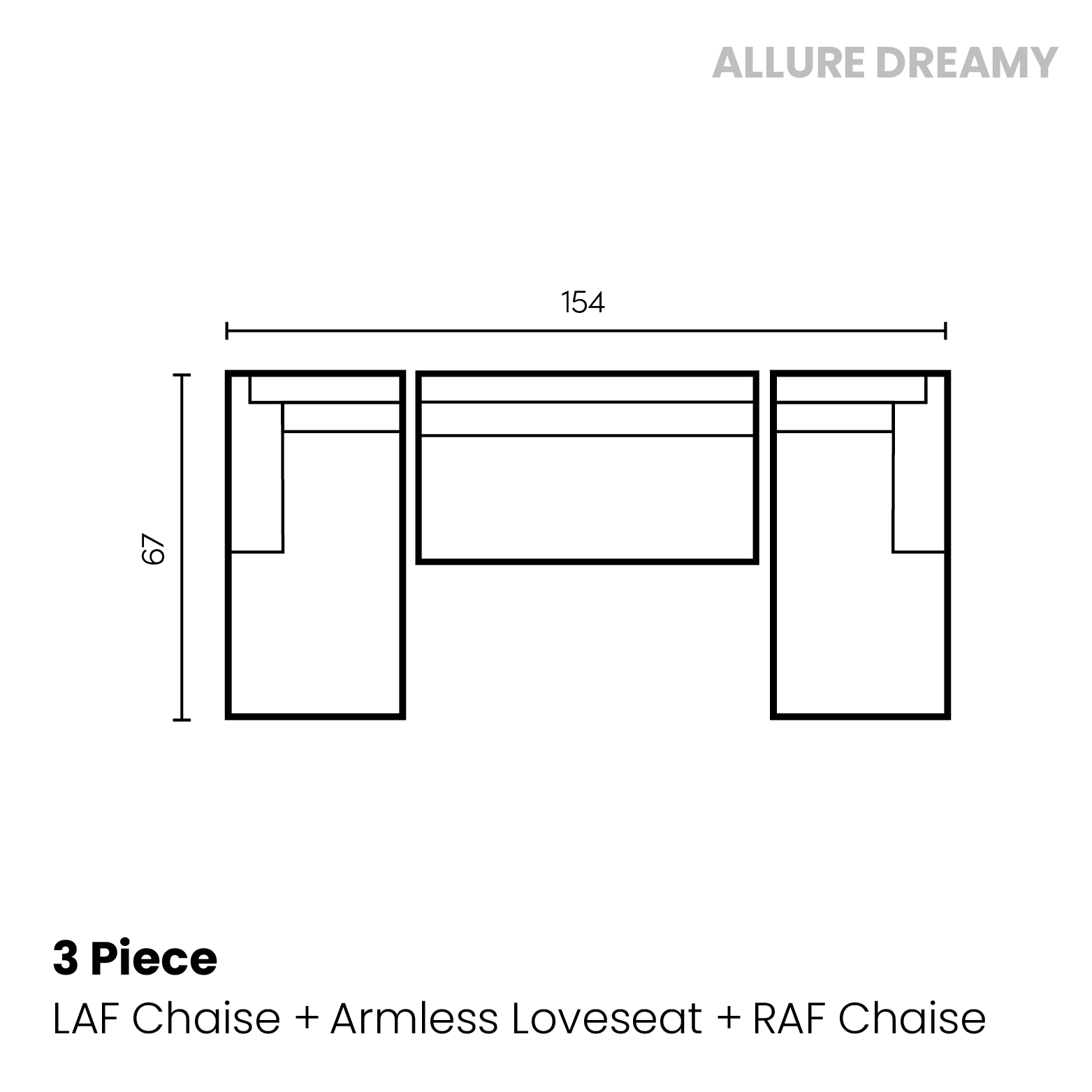 Allure Dreamy 3 piece (LAF chaise, armless loveseat, RAF chaise)