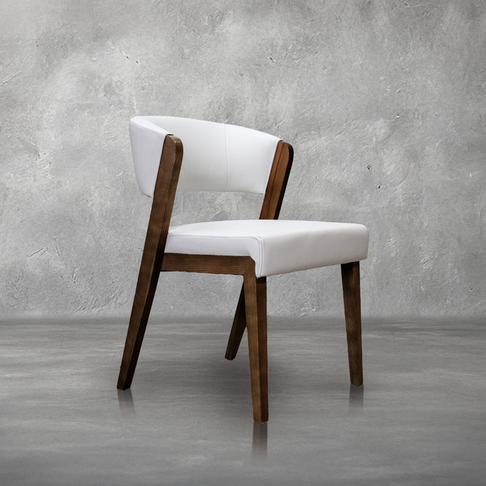 Draper White Leather Dark Wood Dining Chair