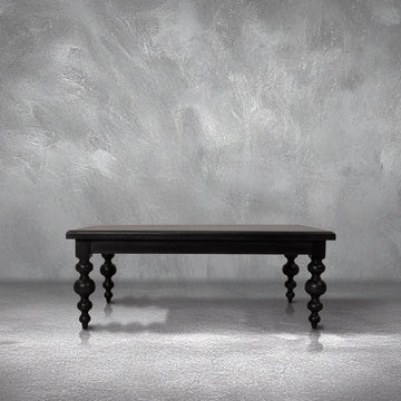 Eloise Coffee Table in matte black mango wood with turned bulb-and-bead spindle legs, living room