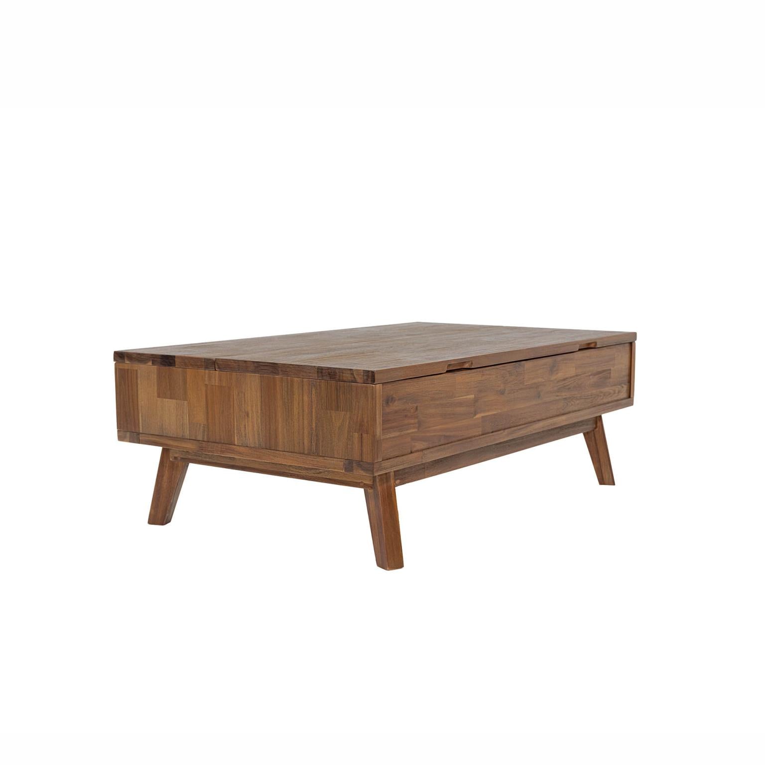 Reunion Lift Top Coffee Table, a functional natural-wood coffee table styled for a modern living room