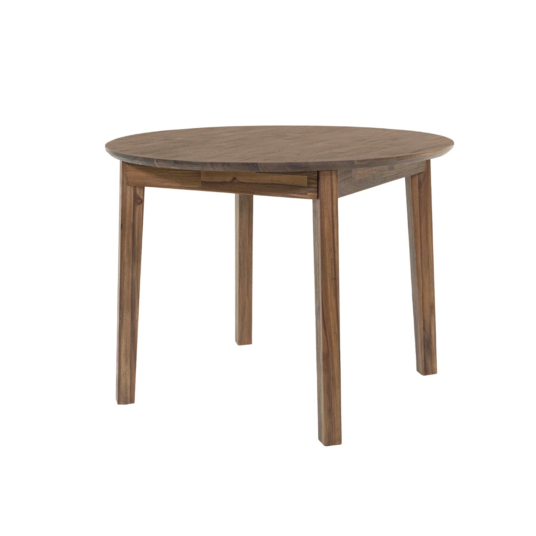 Brad round dining table in warm acacia wood with a round top and tapered legs, dining room