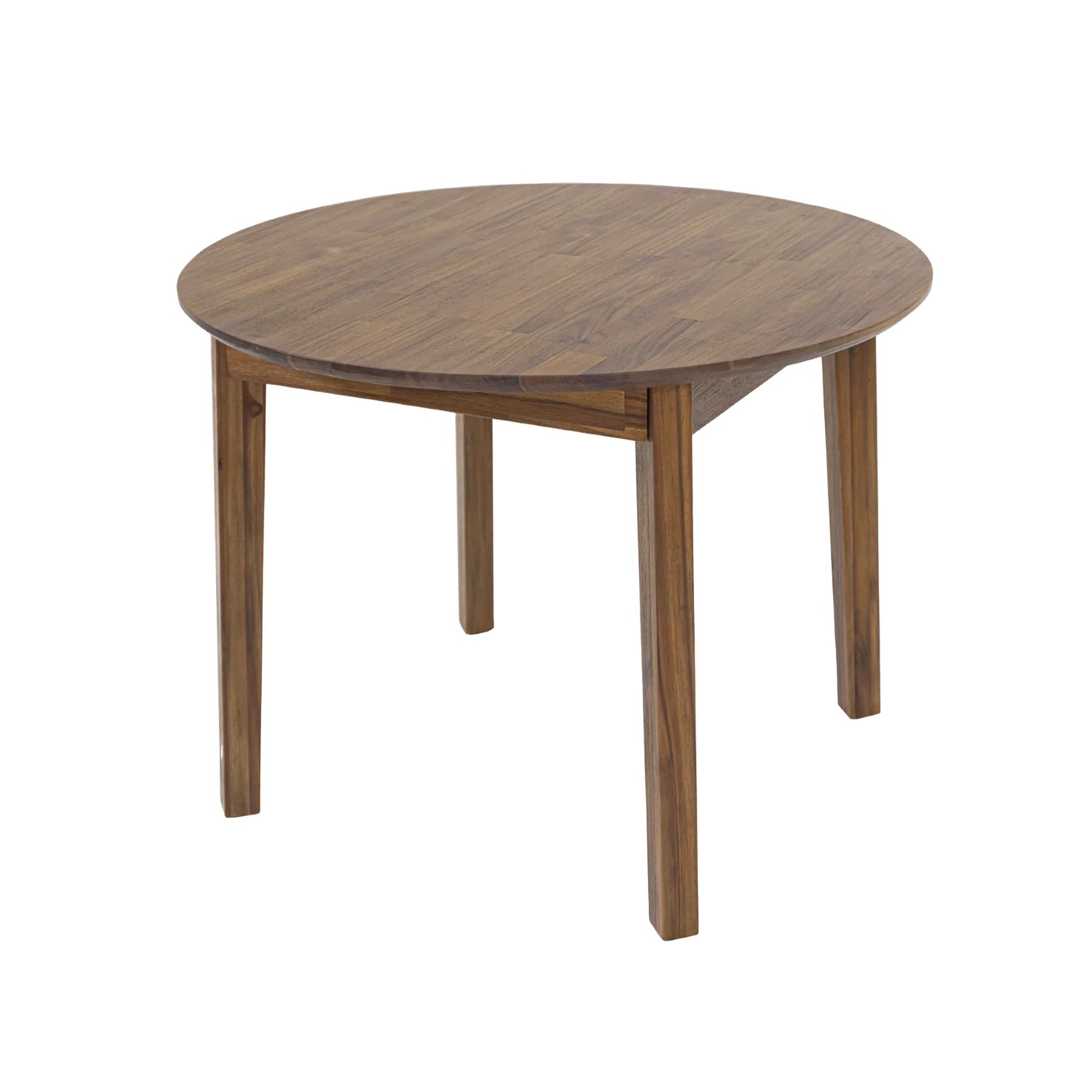 Brad round dining table in warm acacia wood with a round top and tapered legs, dining room