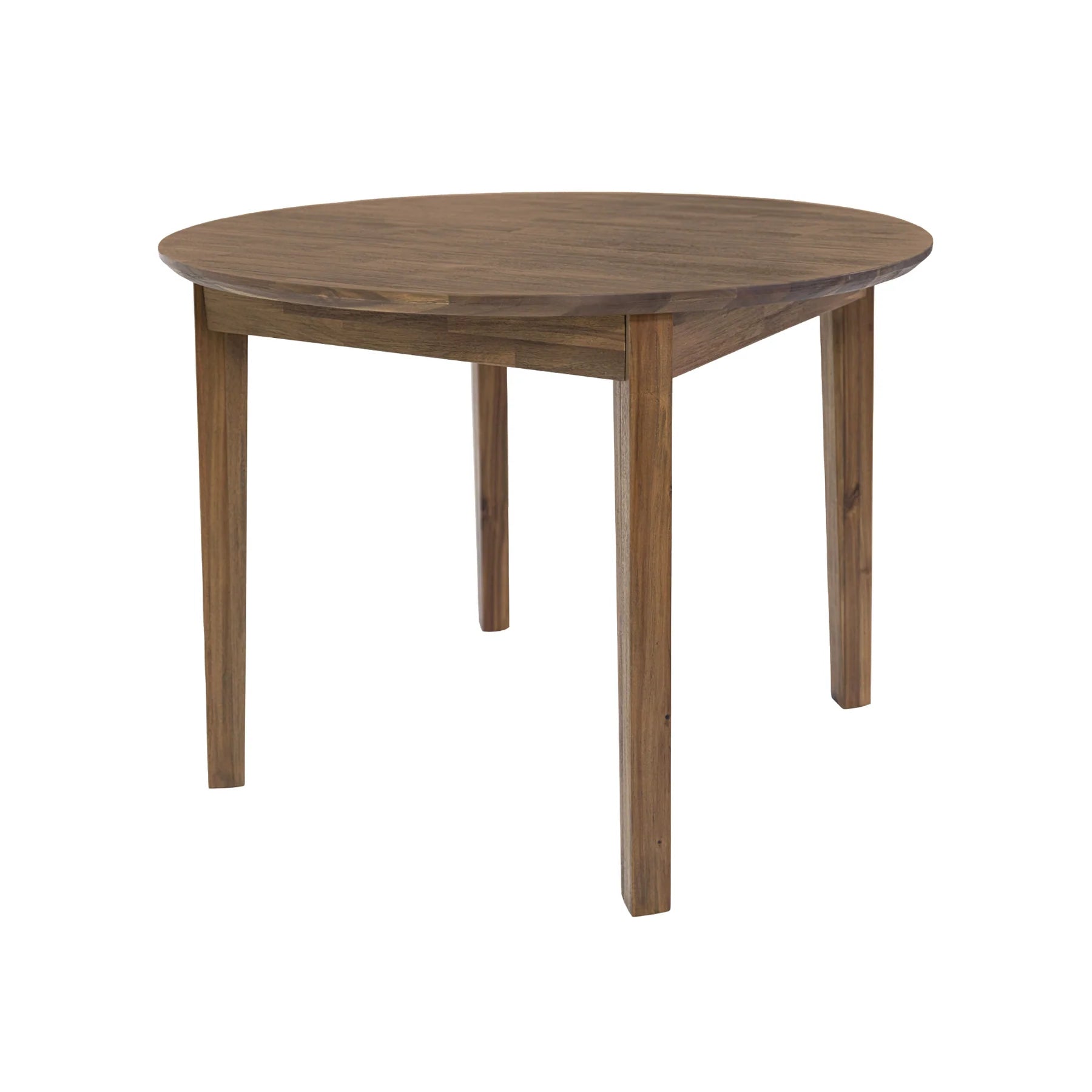 Brad round dining table in warm acacia wood with a round top and tapered legs, dining room