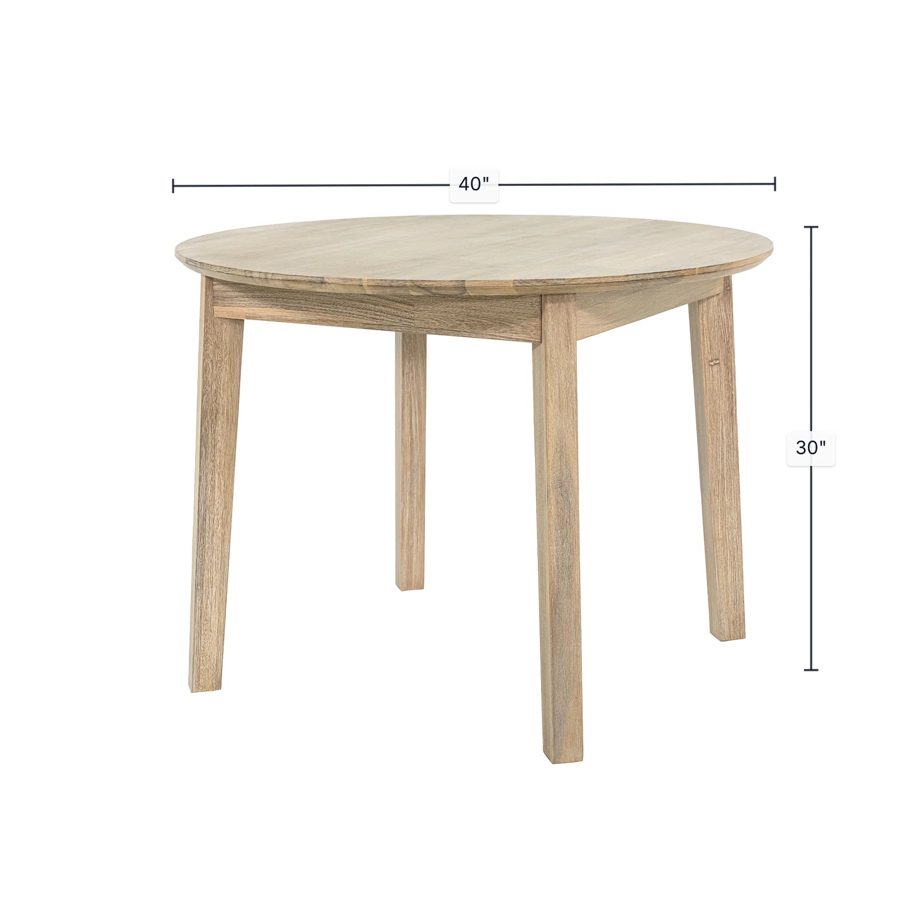 Reunion round dining table in light acacia wood with a round top and tapered legs, dining room