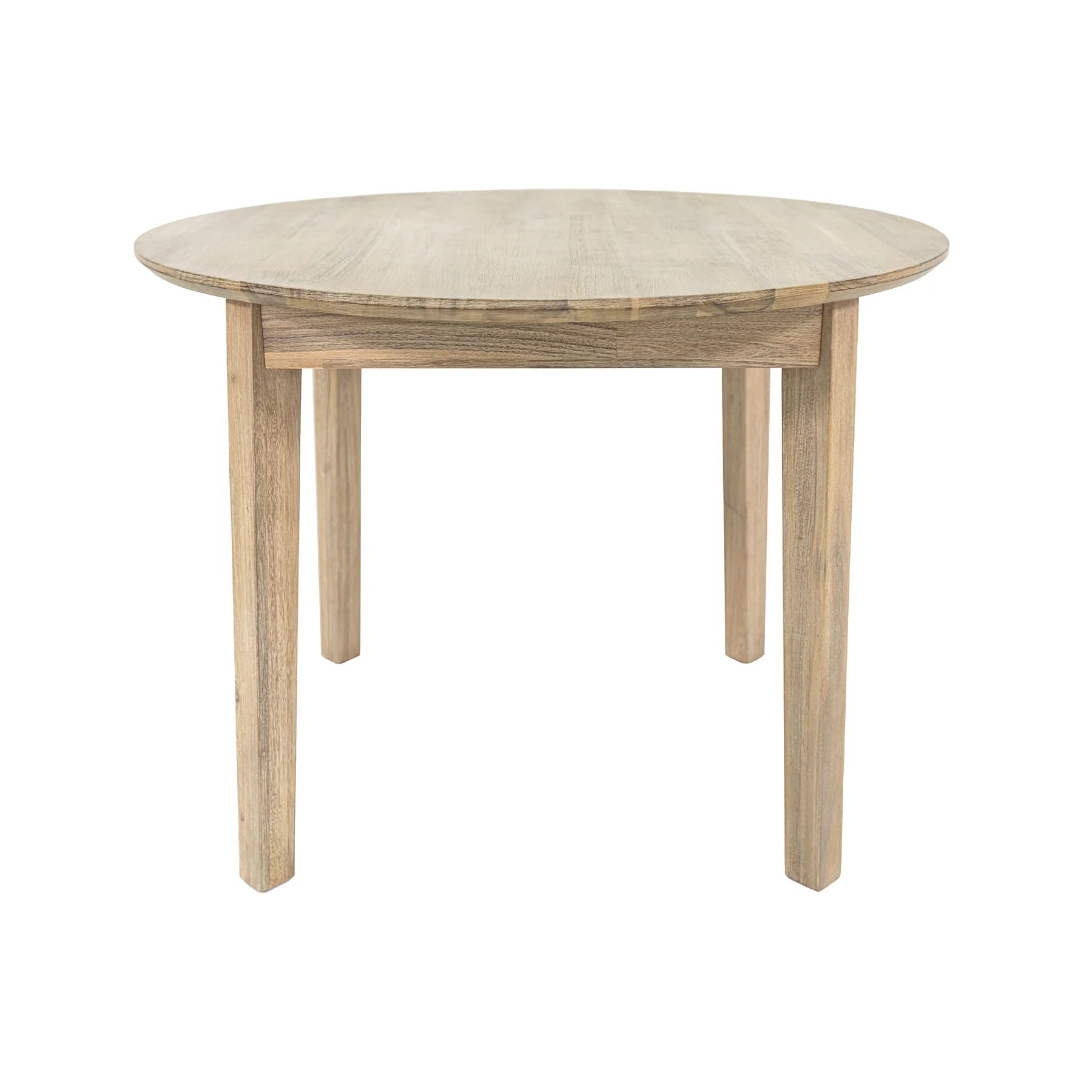 Reunion round dining table in light acacia wood with a round top and tapered legs, dining room