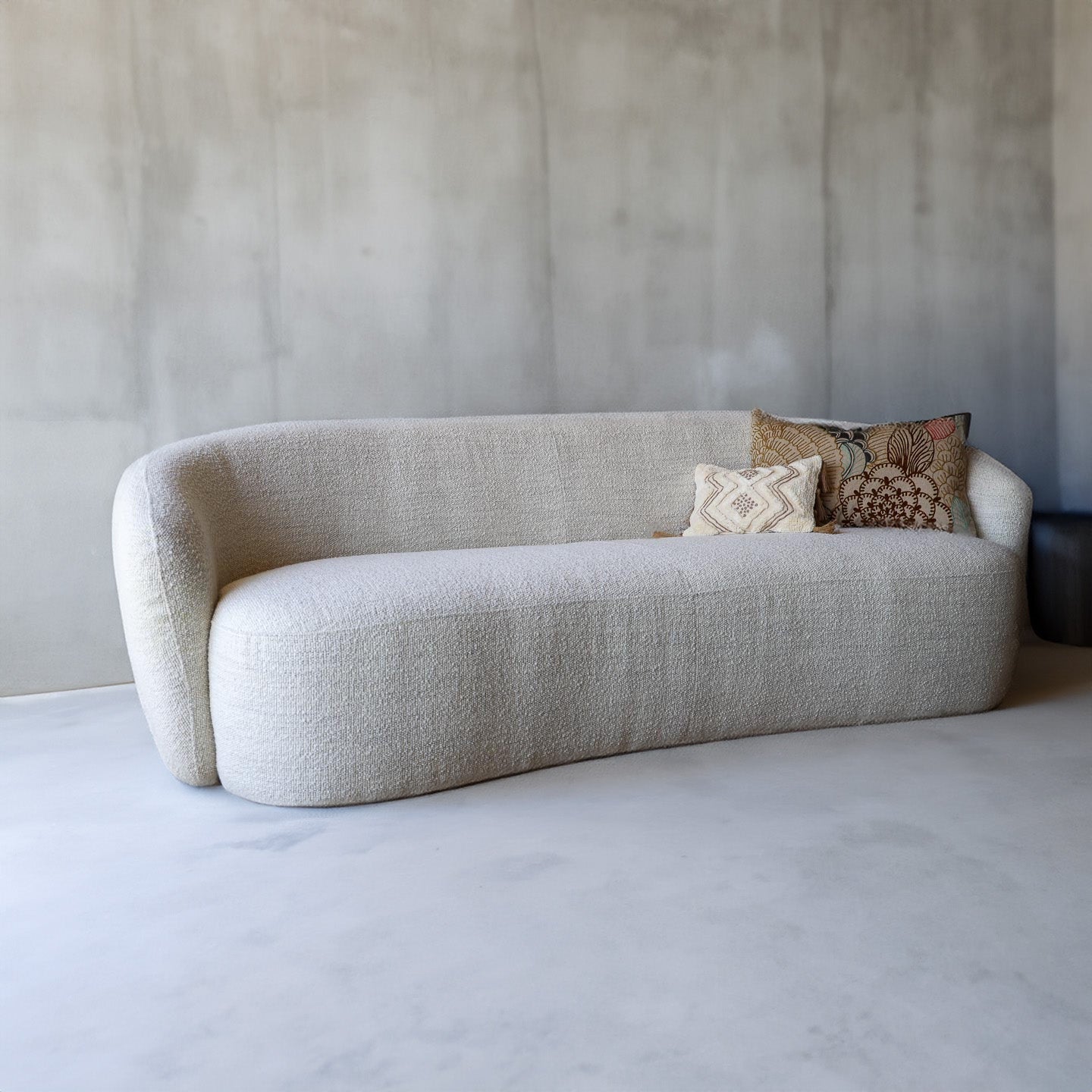 Hepburn Curved White Boucle Sofa