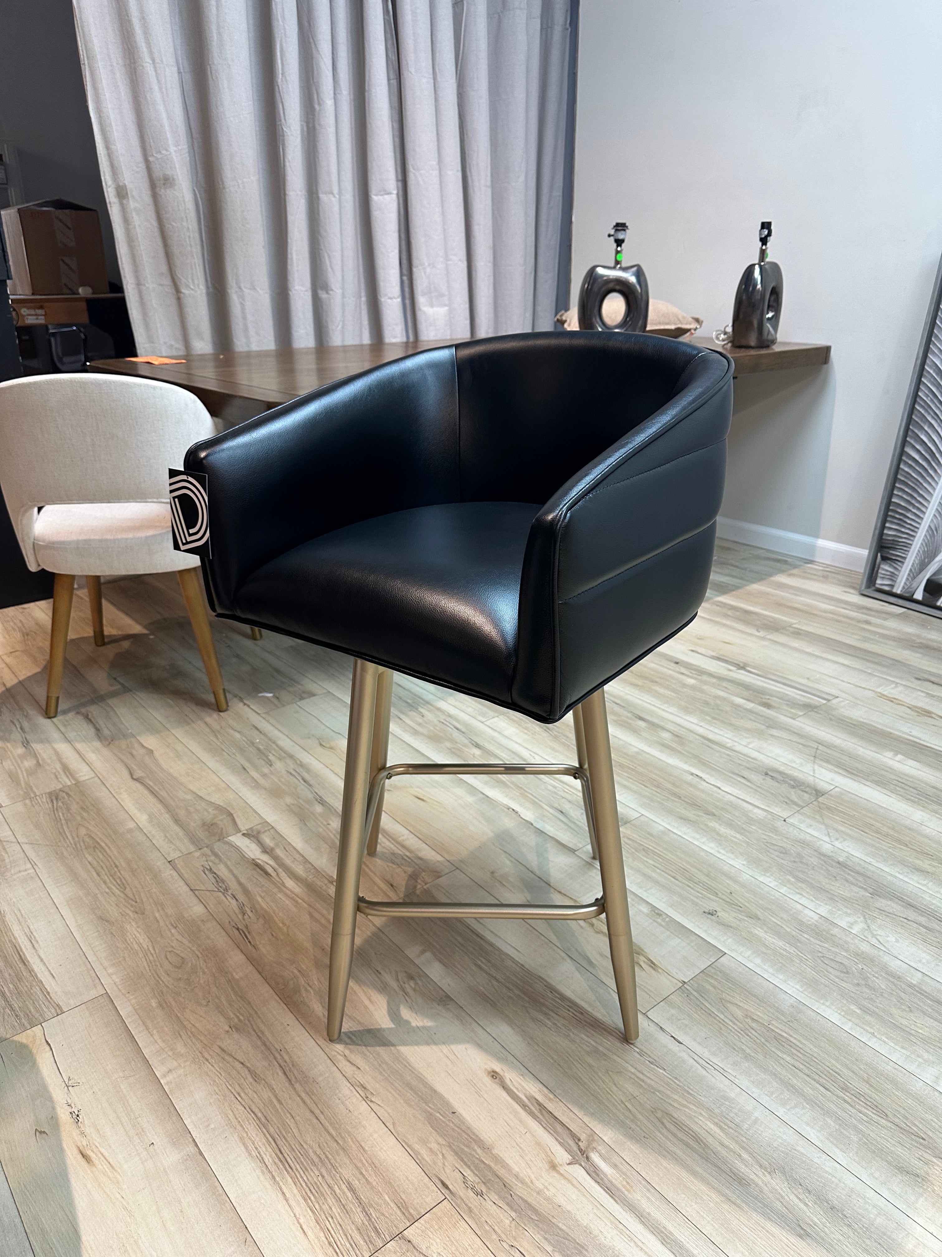 AUCTION: Black Barrel Gold Base Adjustable Stool (4 Total)