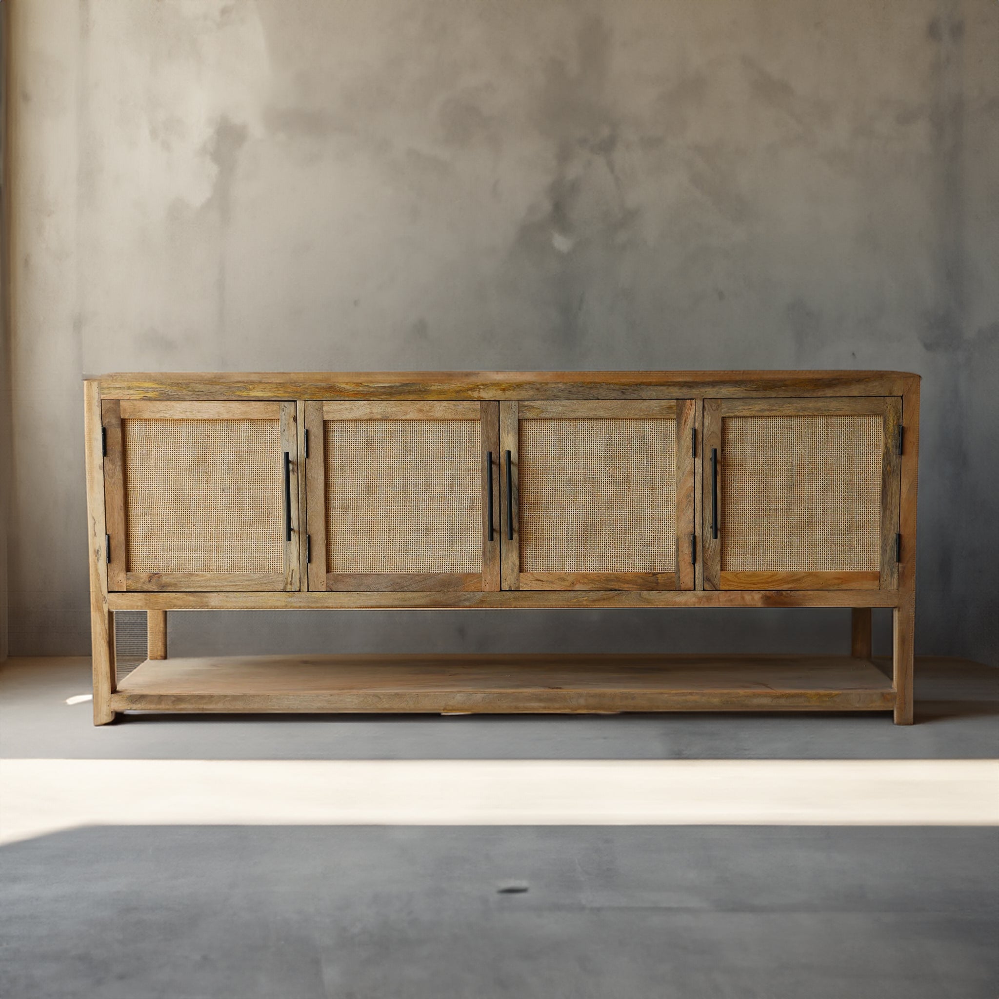 Savannah Wood & Rattan Credenza