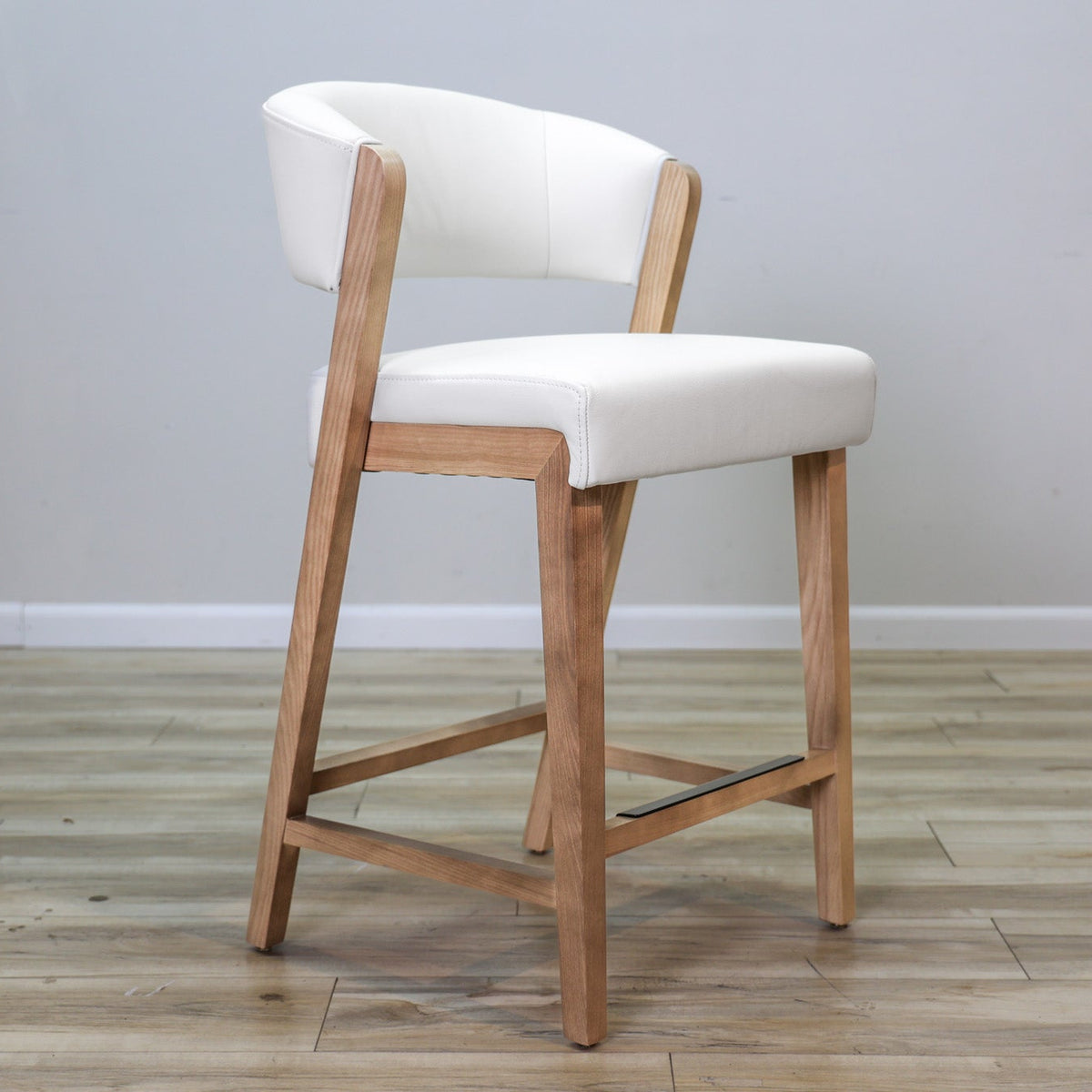 Draper Leather Counter Stool - Light Wood