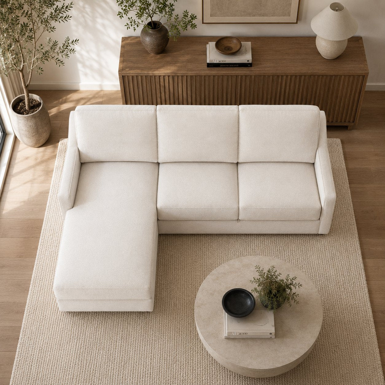 Emeka Sectional - Left Chaise + Right Loveseat, overhead view