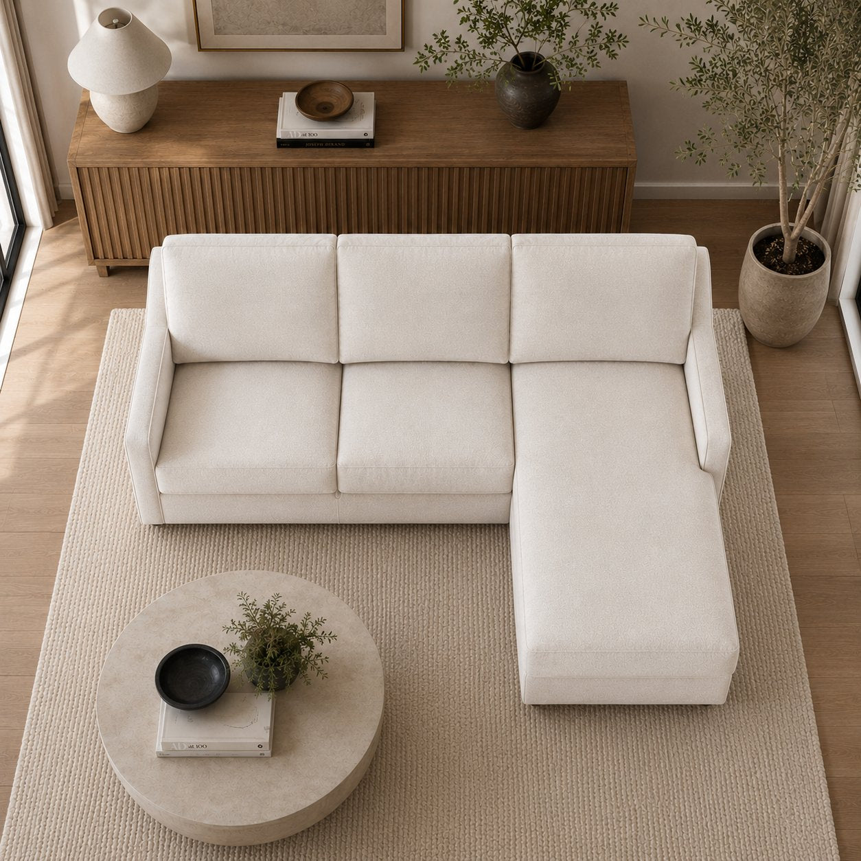 Emeka Sectional - Left Loveseat + Right Chaise, overhead view