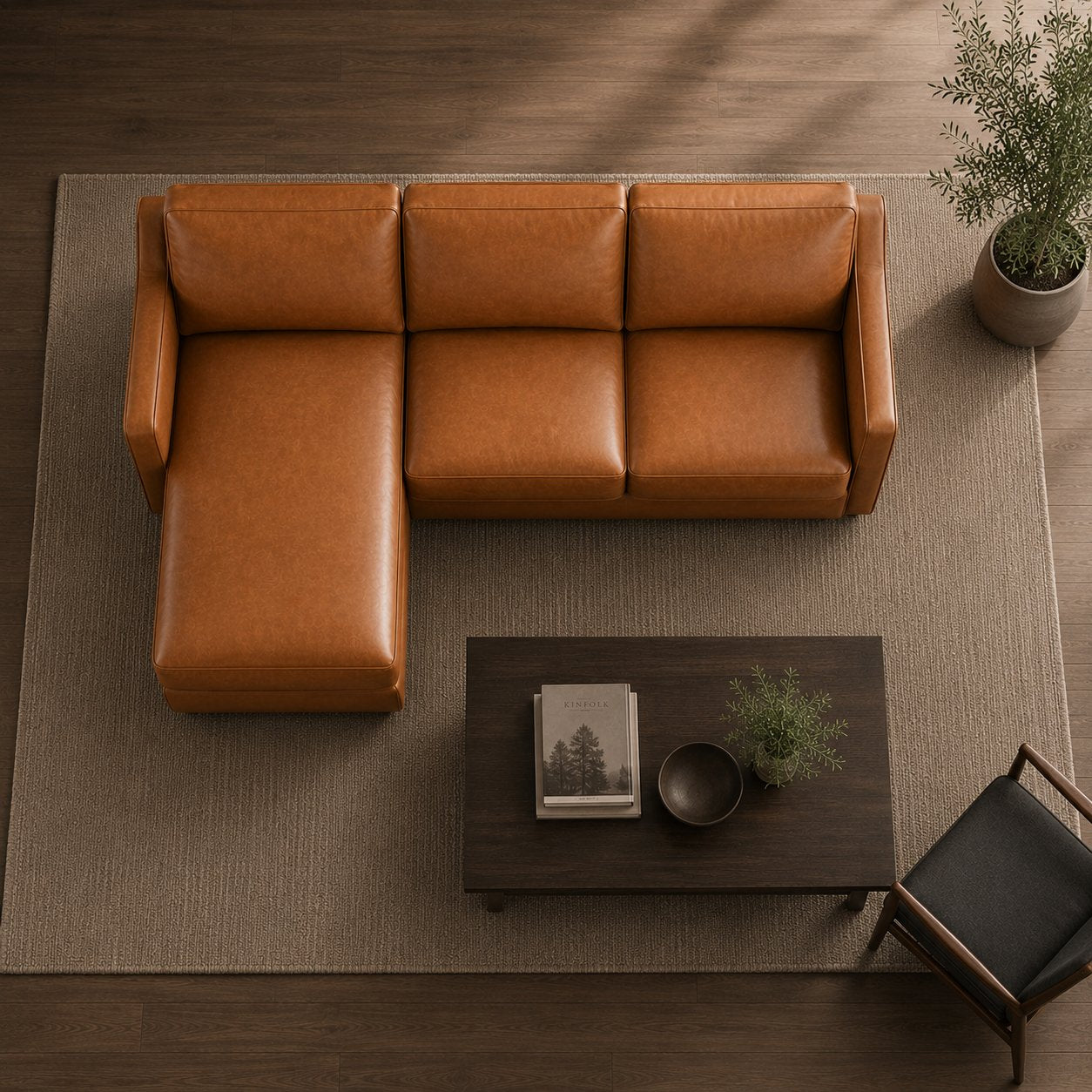 Johnson Sectional - Left Chaise + Right Loveseat, overhead view