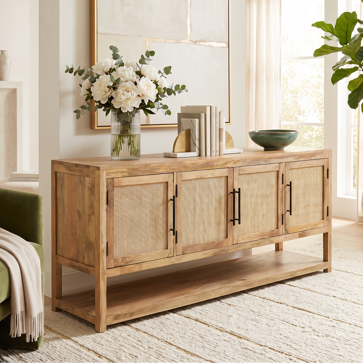 Savannah Wood & Rattan Credenza