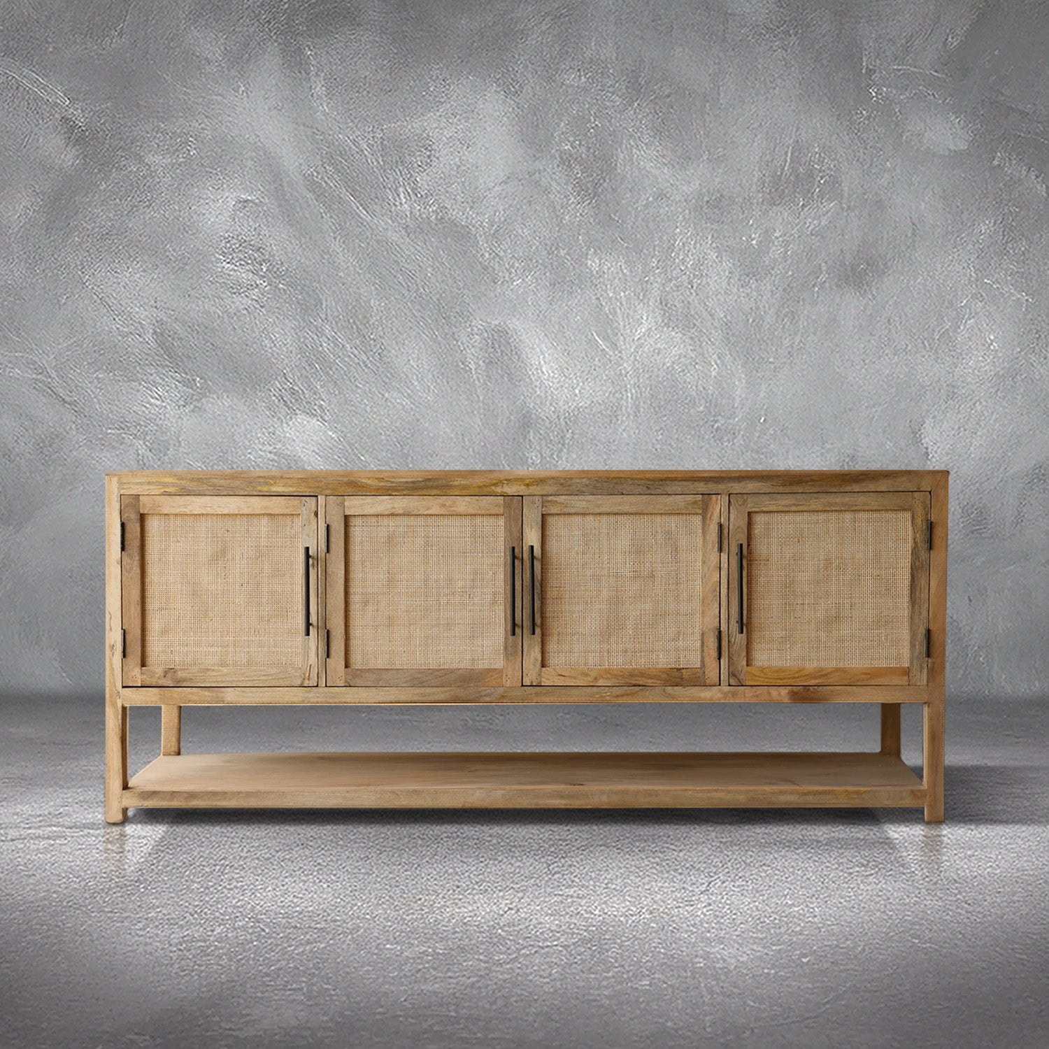 Savannah Wood & Rattan Credenza