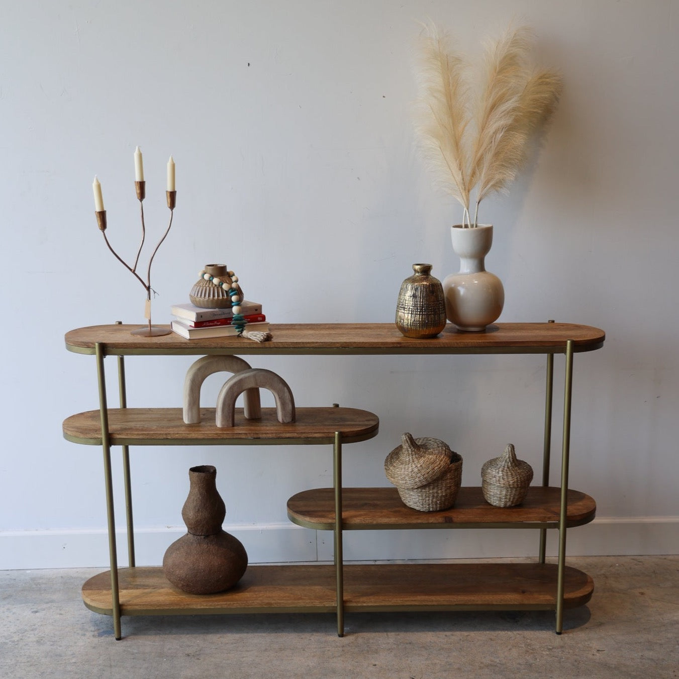 Callie Wood & Gold Metal Console